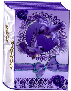 Pretty Lilac Birds in Flight with Roses and Bow Folded Book by Christine Easey