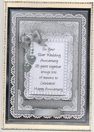 A5 Silver Wedding Lace and Pearls Quick Card with Pyramage by Christine Easey