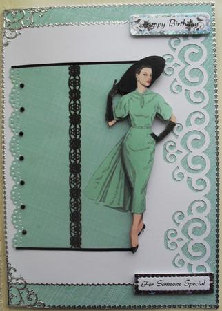 Elegant Lady in Green Shaped Card by Christine Haley