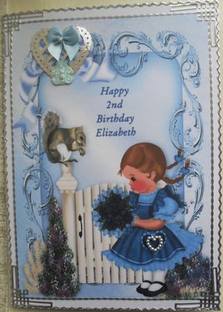 Little Girl Pretty in Blue with Squirrel A4 Featured Gallery Photo