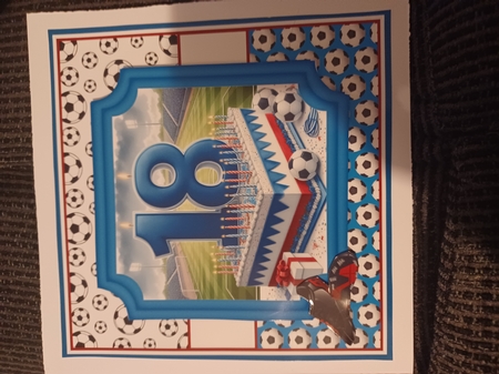 BIRTHDAY AGES 16,18,21 RED, WHITE, BLUE -  FOOTBALL by Christine Garner