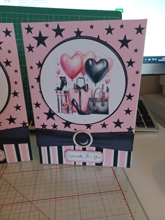 Pink and Black Birthday Wishes Card Front 7x5 by Christine Garner