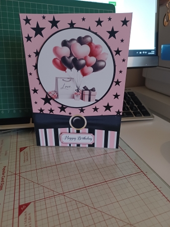 Pink and Black Birthday Wishes Card Front 7x5 by Christine Garner
