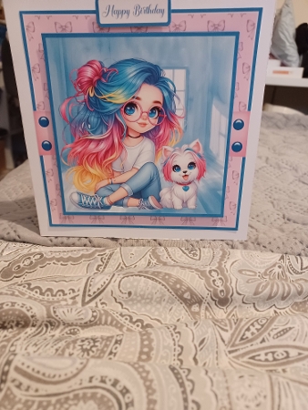 Rainbow and dog Card Front with matching Gift Card 6x6 by Christine Garner