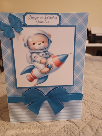 Happy 1st Birthday Teddy Bear Card Front 7x5 by Christine Garner