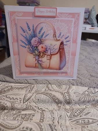 Floral Handbag Card Front with Matching Gift Tags 6x6 by Christine Garner