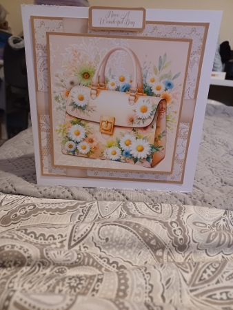 Floral Handbag Card Front 2 with Matching Gift Tags 6x6 by Christine Garner
