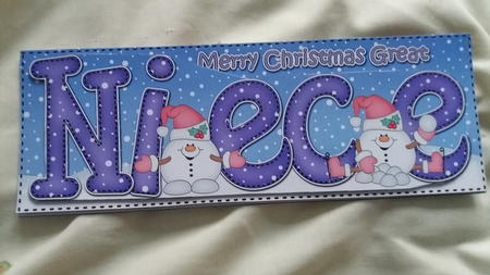 Large DL Christmas Great NIECE Snowball Sam 3D decoupage  by Christine Garner