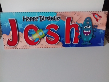 Large DL Happy Birthday JOSH 3D decoupage by Christine Garner