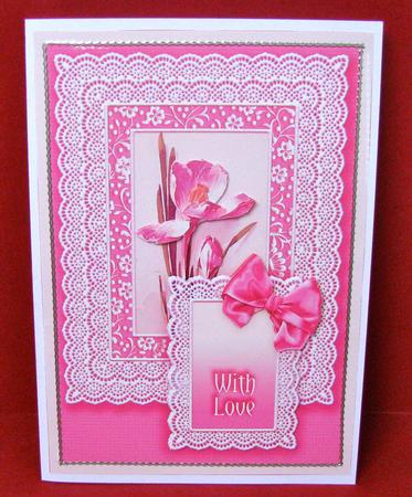 Pink Crocus in a Broderie Anglaise Frame Decoupage by Christine Pagan