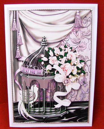 Pink Rose Bouquet on a Bird Cage Scalloped Corner Stacker by Christine Pagan
