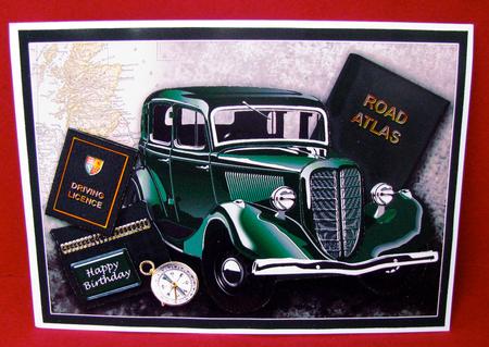 Classic Green Car Decoupage, Birthday Driv Test by Christine Pagan