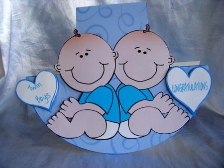 Baby Boys Twins Wobble Card by Christine Pagan