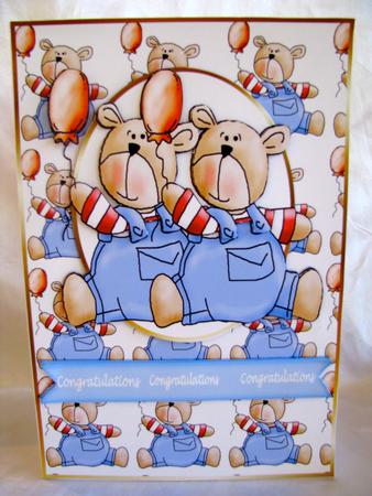 Boy Twins with Balloons Congratulations by Christine Pagan