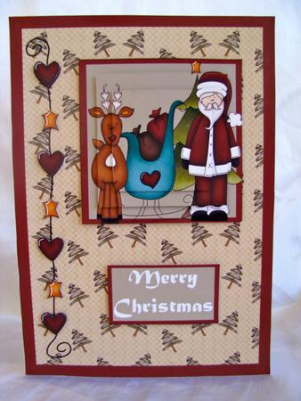 Christmas Santa with Reindeer and Sleigh Card Front by Christine Pagan