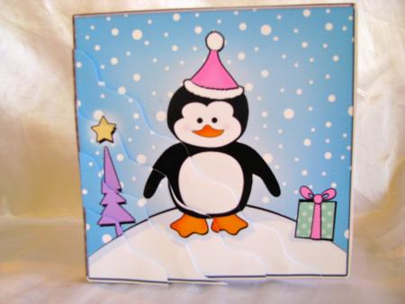 Cheeky Xmas Penguin Quick Card with Wavy Corner Side Stacker by Christine Pagan