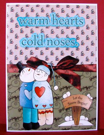 Warm Hearts Cold Noses Card Front by Christine Pagan