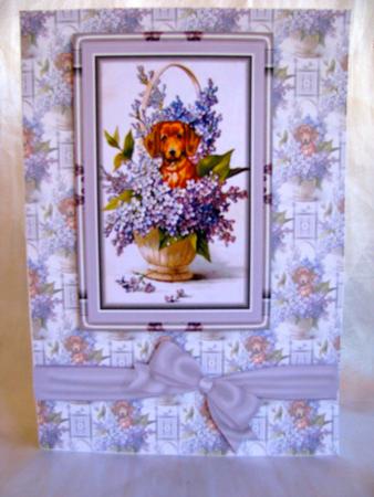 Puppy in a Basket of Flowers Card Front by Christine Pagan