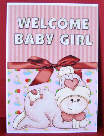 Welcome Baby Girl Card Front by Christine Pagan