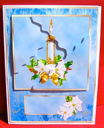 Christmas Candle in Blue - Card Front with Crossover Stacker by Christine Pagan