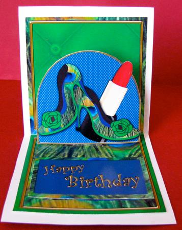 Peacock Print Shoes Birthday Mini 3D Pop-up Card by Christine Pagan