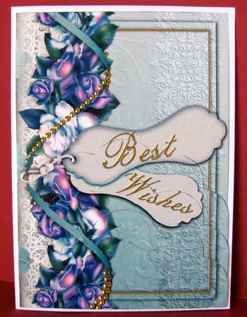 Best Wishes Blue Floral Scallop Bottom 7x5inch Stacker by Christine Pagan