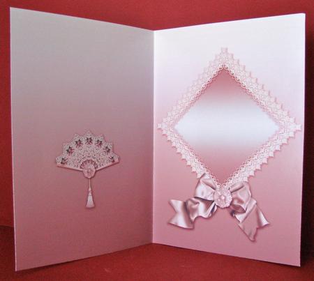Dusky Pink Lace Fan and Victorian Bow A5 Insert by Christine Pagan