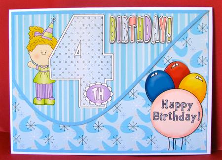 4th Birthday Girl Tear Drop Card Front by Christine Pagan