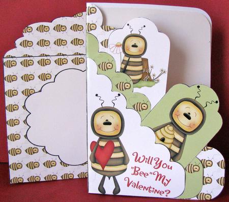 Valentine Bee Scalloped Pocket Card Kit by Christine Pagan