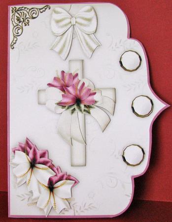 Cross and Lily in Cream and Pink Elegant Scallop Card Front by Christine Pagan