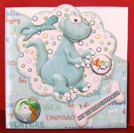 My Little Dinosaur Childrens Birthday Card with Decoupage by Christine Pagan