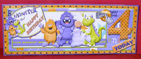 Monster 4 Today Happy Birthday Dl Card Front with Decoupage by Christine Pagan