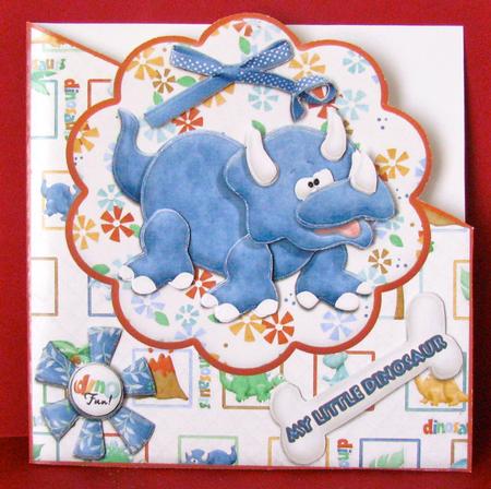 My Little Blue Dinosaur Childrens Birthday Card & Decoupage by Christine Pagan