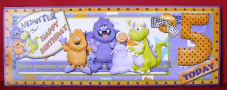 Monster 5 Today Happy Birthday Dl Card Front with Decoupage by Christine Pagan