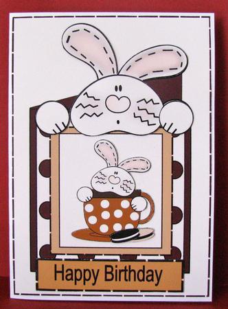 Bunny in a Teacup Card Front - Chocolate by Christine Pagan