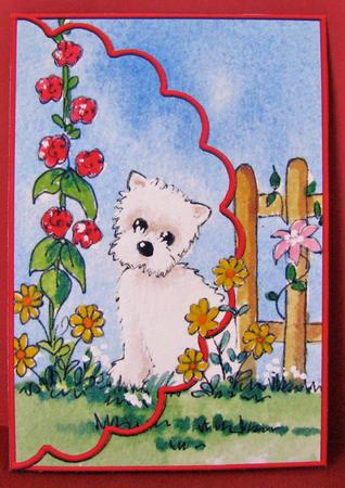 Westie in the Flowers Envelope Card with Decoupage by Christine Pagan
