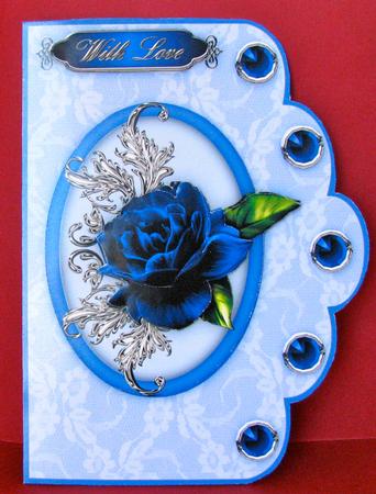 Blue Rose Scallop Edge Card Front by Christine Pagan