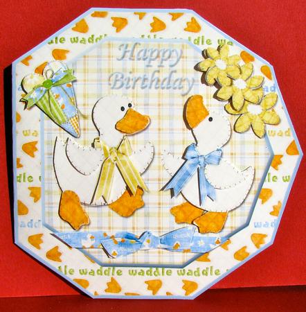 Cute Little Duckys Happy Birthday Octogon Shaped Card by Christine Pagan