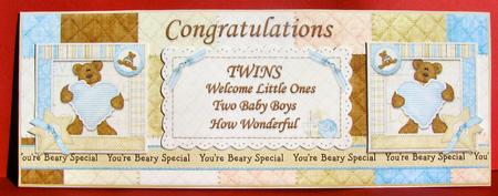 Welcome Twin Boys Large Dl Card Front by Christine Pagan