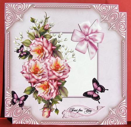8x8 Pink Roses and Butterflies by Christine Pagan