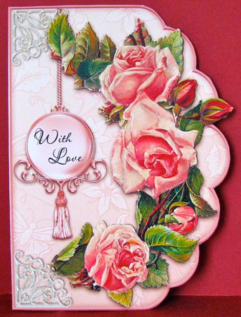 Pink Roses with Love - Scalloped Edge Card by Christine Pagan