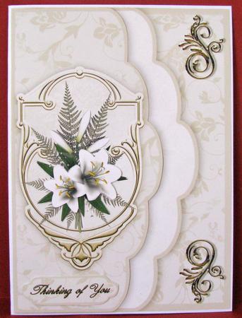 Sympathy Lillies Double Scallop Edge Faux Envelope Card Fron by Christine Pagan