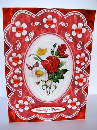 Carnations, Butterflies 'n Lace A5 Pyramid Card Front by Christine Pagan