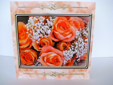 Peach Roses Pyramid Quick Card Front by Christine Pagan