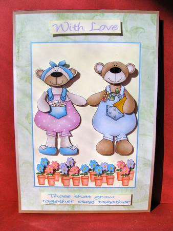 Garden Bears Card Front by Christine Pagan