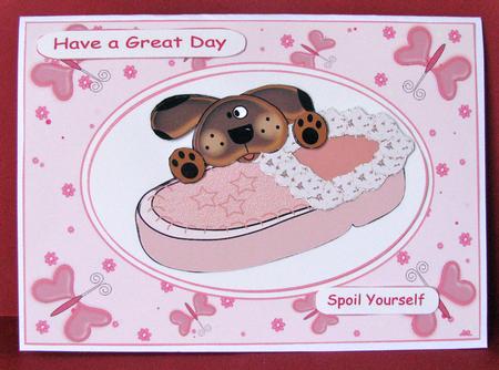 Puppy Patch and Slipper Card Front by Christine Pagan