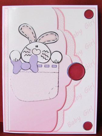 Baby Girl Bunny Boottee Card Front by Christine Pagan