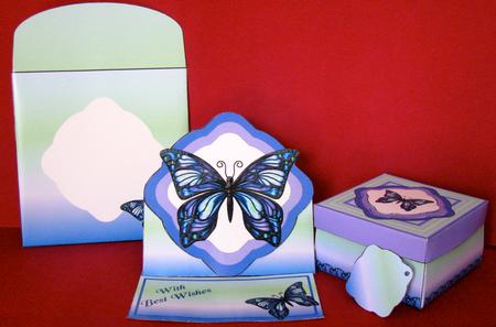 Purple Butterfly Easel, Tag, Envelope & Gift Box by Christine Pagan
