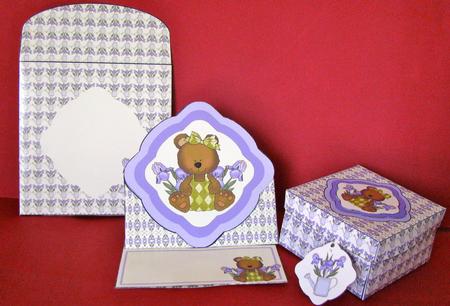 Iris Bear Shaped Easel Card, Tag, Envelope & Gift Box by Christine Pagan