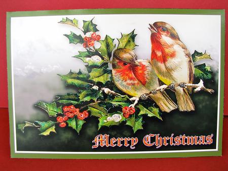 Vintage Christmas Robins and Holly Spray Card Fronts by Christine Pagan